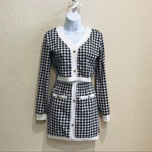 Women’s ROMWE 2 Pc Houndstooth Prnt Skirt + Top  S